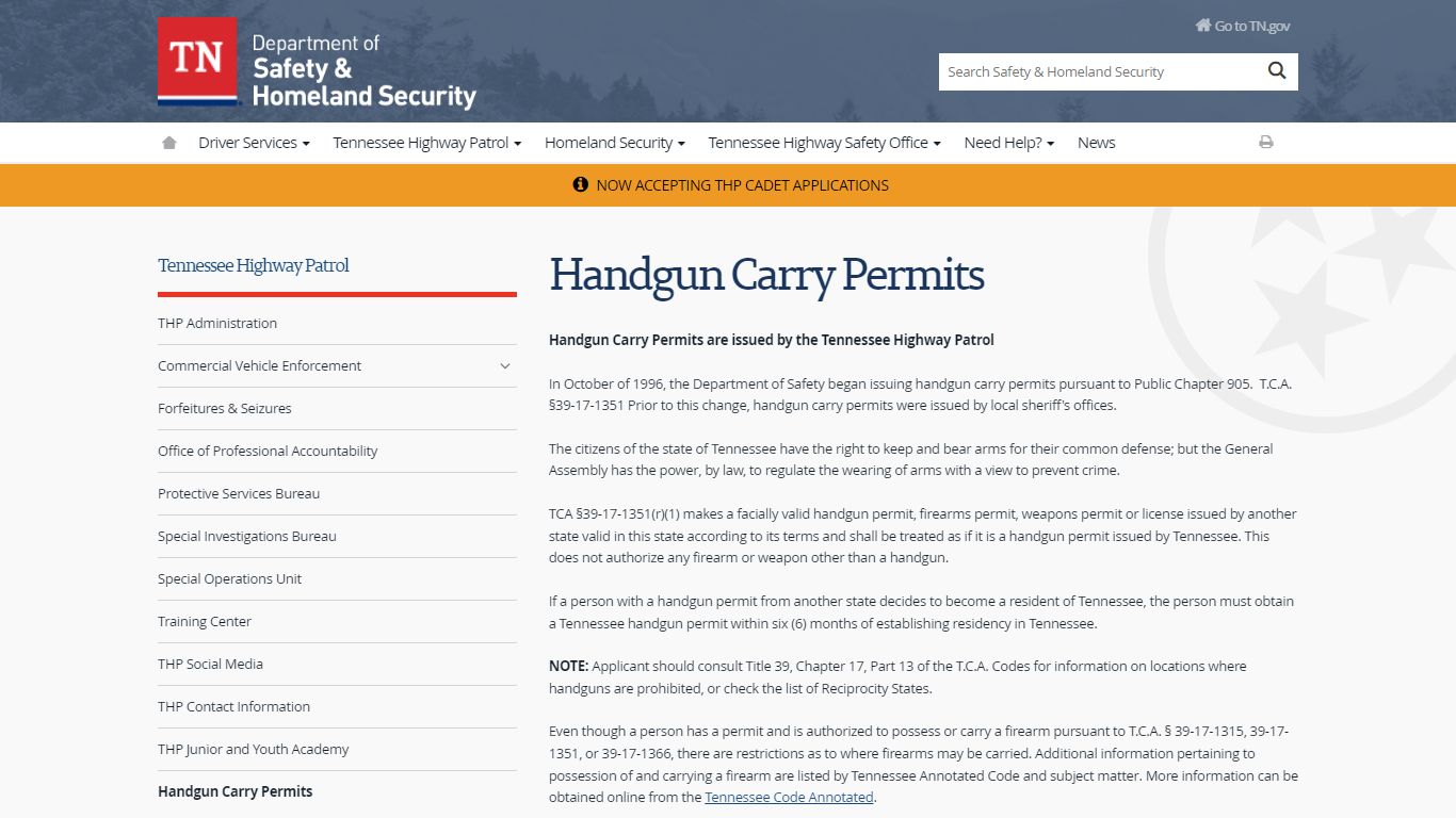 Handgun Carry Permits - Tennessee